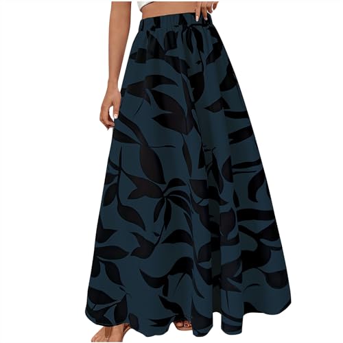 Women 2025 Summer Spring Boho Floral Maxi Skirts Casual Elastic High Waist Flowy Swing a Line Boho Beach Long Skirt