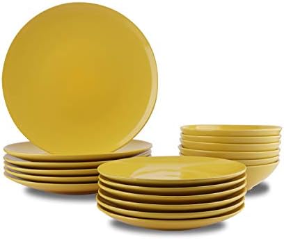 Amazon Basics 18-Piece Stoneware Dinnerware Set - Fire Engine Red, Service for 6