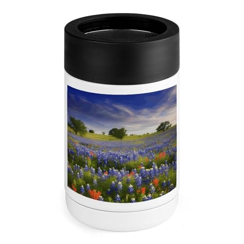 Stainless Steel Beverage Cooler with Silicone Sleeve, Texas Bluebonnets Scenery Print Multipurpose Drink Chiller for Home, Office, and Outdoor Use