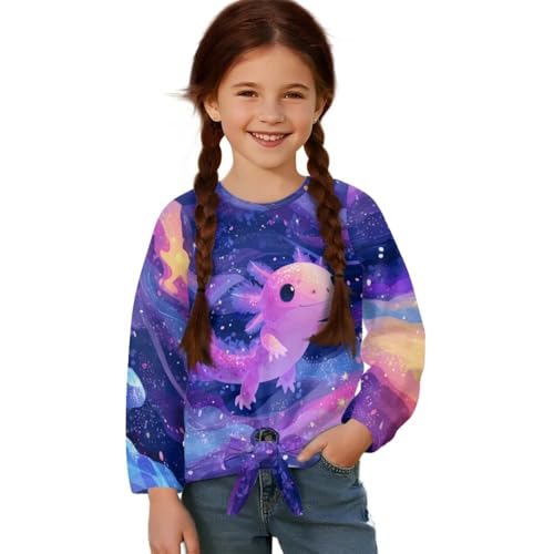 Casual Girls T-Shirt,Front Knot Kids Tunic Tops,Loose Crew Neck Girls Long Sleeve Shirt for School