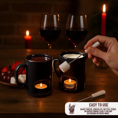 image for Evelots Fondue Pot Set for Chocolate, Cheese, Candy (2 Pack) Mini Cera