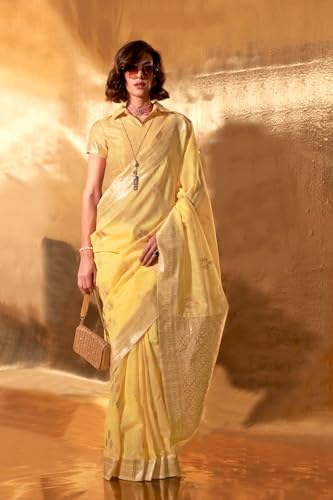 Image of SGF11 Women's Soft Cotton Linen Silk Saree With Unstitched Blouse Piece