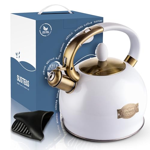 SUSTEAS Stove Top Whistling Tea Kettle - Food Grade Stainless Steel Teakettle Teapot with Cool Touch Ergonomic Handle, With 1 Silicone Pinch Mitt Included, 2.64 Quart(WHITE) by SUSTEAS - Image 7