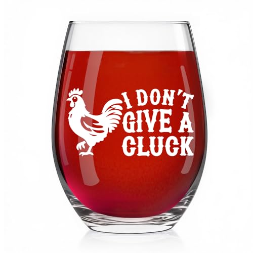 Pishovi I Don't Give A Cluck Wine Glass, Cute Funny Wine Gifts Idea, Birthday Christmas for Girlfriend Wife Mom, Funny Chicken Themed Gifts for Men Women, Present for Animal Farm Lover
