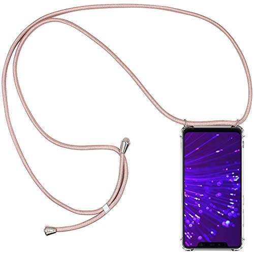 CLM-Tech Carcasa con Cuerda para Colgar Compatible con Xiaomi Mi 8 - Funda Silicona Transparente con Cordon para Llevar en el Cuello, Oro Rosa