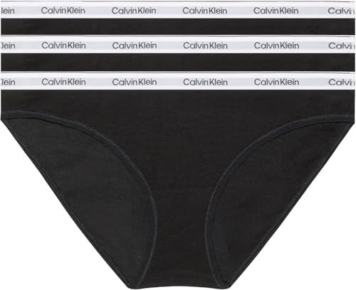 Calvin Klein Damen 3er Pack Slips Bikini Form Baumwolle mit Stretch, Schwarz (Black/Black/Black), M