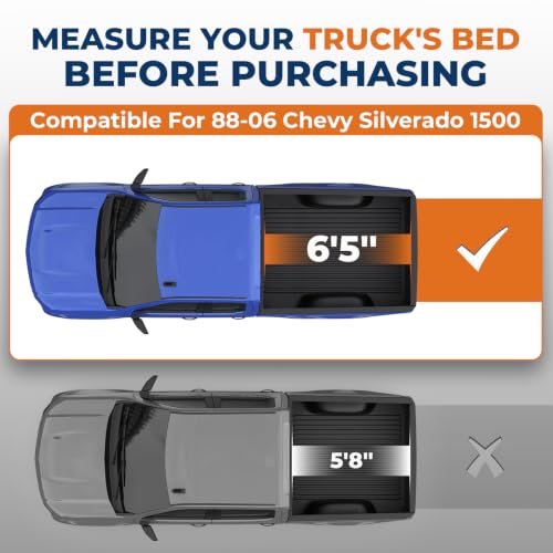KUIPERAUTO Quad Soft 6.5FT Truck Bed Tonneau Cover Compatible for 88-07 Chevy Chevrolet Silverado/GMC Sierra 1500 2500 3500 HD (07 Classic & New Body Only) Fleetside On Top -78 Inch by KUIPERAUTO - Used condition - Image 2