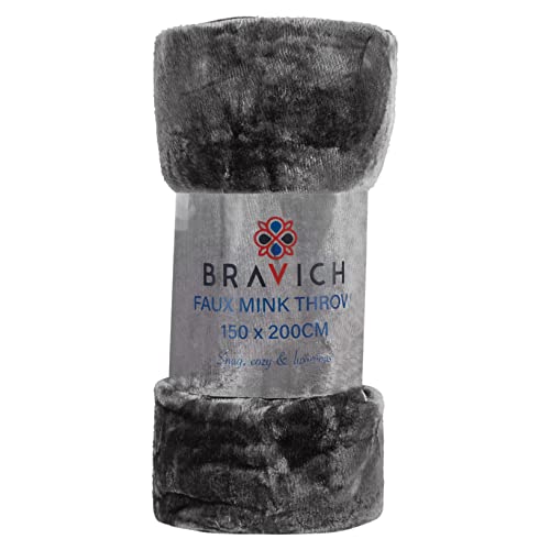 Bravich Plaid en fausse fourrure de vison doux pour lit, canapé et couette - Couvertures en polaire épaisse en fausse fourrure pour la maison - Gris anthracite - Double 150 x 200 cm