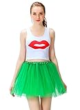 Women's Athletic Tutus Elastic 4 Layered Tulle Tutu Skirt | Colorful Running Skirts | One Size Fits Most (Green)