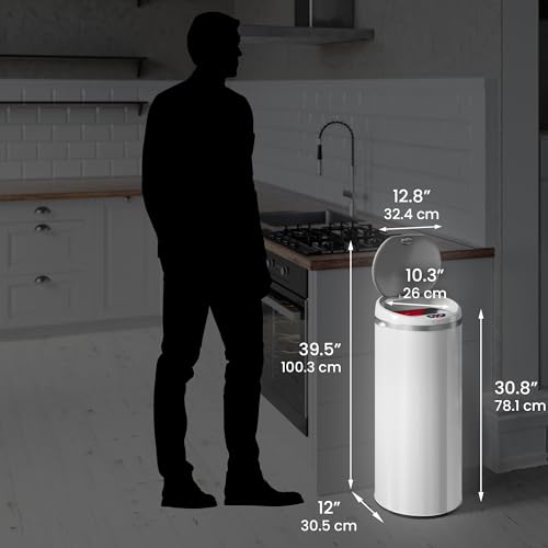iTouchless 13 Gallon Touchless Sensor Trash Can with Odor Filter System, Round White Steel Garbage Bin, for Home, Kitchen, Pale White 13 Gal by iTouchless - Image 6