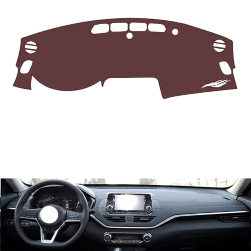 Anti-Slip Sun-Proof Dashboard Cover Compatible with Nissan Teana （NO HUD） 2019-20, Premium Leather (Brown)
