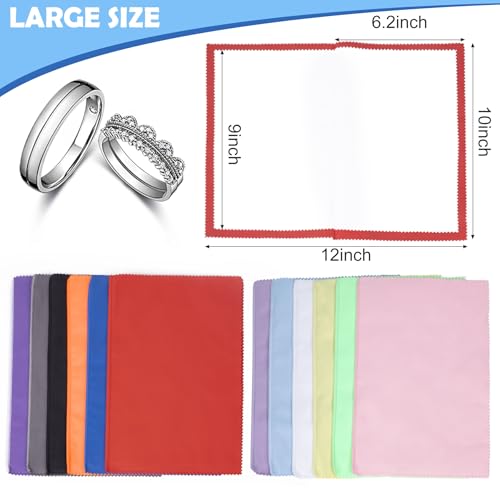 Builimeer 6 PCS Jewelry Polishing Cloths, 10x12 Inch Soft Pure Cotton Polishing Cloths for Cleaning Gold, Silver, Platinum, Diamond, Stainless Steel, Keeps Clean and Shiny (6 Dark Colors) - Thumbnail 2