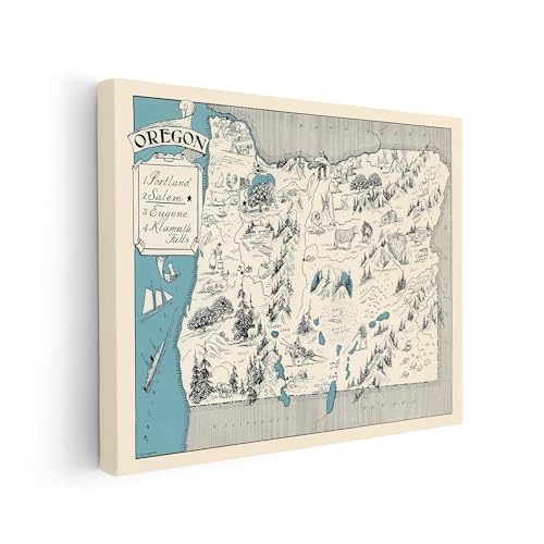 Poster Master Map Canvas - Retro Oregon State Print - Educational Art - Gift for Teacher, Student, Travel Lover - Wall Decoration for Classroom, Office, Dorm - Available in 8x10 to 30x40