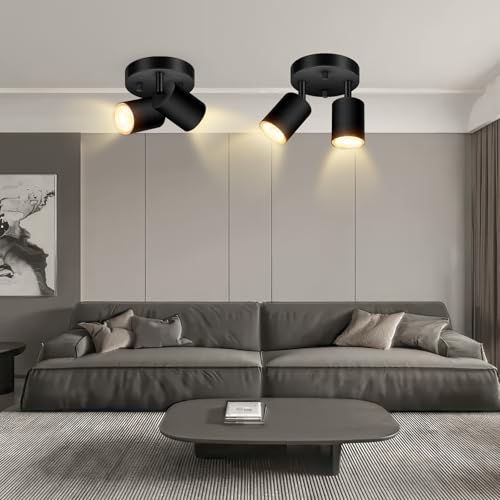 2 Light Track Lighting Fixtures Ceiling, Matte Black Round Directional Ceiling Spotlight, GU10 Flush Mount Track Fixture, Adjustable Modern LED Track Lights for Kitchen/Living Room, Bulb Not Included - Thumbnail 7