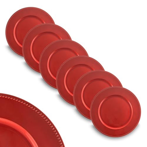 ARCA, Set di 6 Sottopiatti Rotondi Dotted in Polipropilene, per 6 Persone, Ideali per la Tavola di Natale, Resistenti e Duraturi, Idea Regalo Natale, Colore Rosso, 33 cm