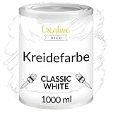 Creative Deco Weiß Kreidefarbe für Möbel 1000 ml | Möbellack, Möbelfarbe | Farbe Für Landhaus, Vintage-Stil, Decoupage, Möbel-Renovierung | Matt & Abwaschbar | Wisch-Effekt und Gradient-Effekt möglich