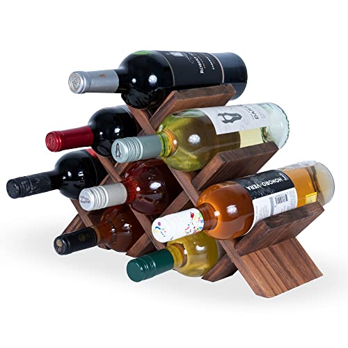 Rustic State Alella Countertop Wood Wine Rack For 8 Bottles Holder And Cork Storage Tabletop Butterfly Sleek Design Freestanding Organizer - Home, Kitchen, Dining Room Bar Décor - Walnut #TOP1