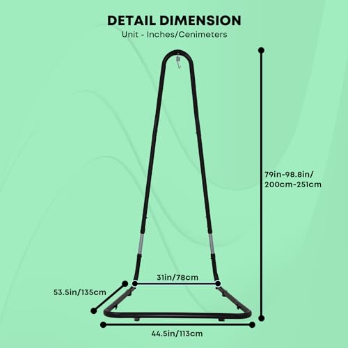 Hammock Chair Stand only, Hanging L-Stand with Buckle and Spring Hook, 360-Degree Hanging Hammock Stands, Indoor Outdoor Heavy Duty Steel Swing Metal Egg Chair Stand, 300lbs Capacity (No Hammock)