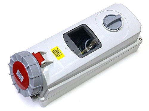 63 amp switched interlock 5 pin socket with din rail for MCB RCD etc 380V - 415V IP67 3P+N+E waterproof red triple phase interlocked connector 63A