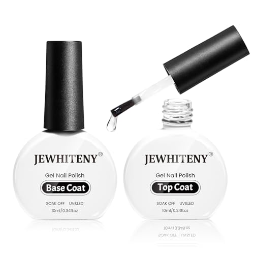 JEWHITENY 2 Bottles 10ML Gel Top Coat and Base Coat Set Gel Polish Long Lasting Glossy Shine Effect DIY Nail Art Design Need U V Lamp Curing