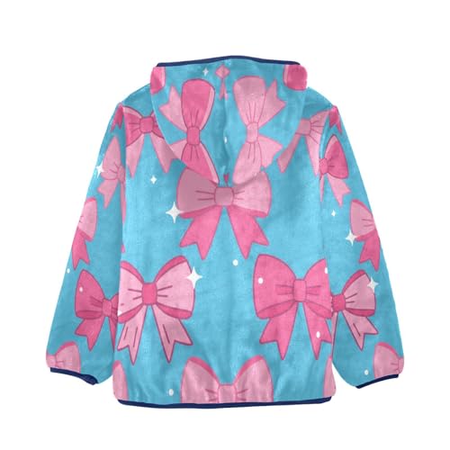Pink Bows on Blue Background Toddler Fleece Jacket Girl Boys Hooded Fleece Jacket Coat Warm Outwear Zip-up 3-10T2