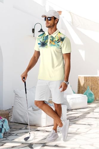 Camiseta polo para hombre de golf, manga corta, secado rápido, estampado hawaiano, transpirable miniatura 4