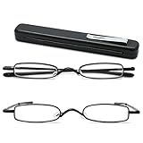 LANOMI Mini Schmal Lesebrille Herren Damen Metall Klassische Kleine Federscharnier Lesehilfe Brille mit etui (Schwarz, 1.5)