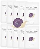 SKEDERM Snail Jelly Face Mask Sheet with Snail Secretion Filtrate 5,000ppm for Deep Moisturizing, Pack of 10