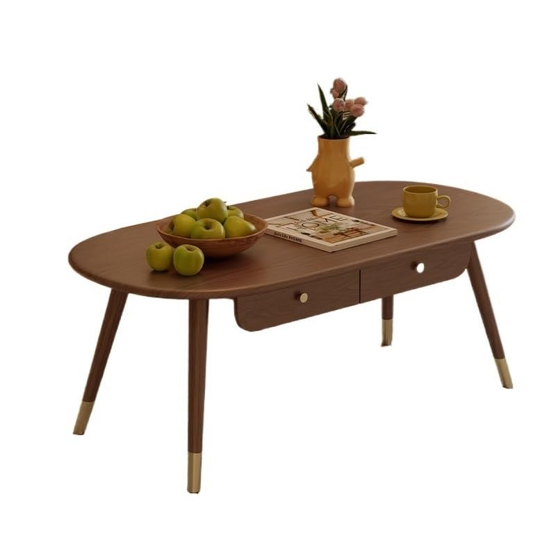 Mesa de Centro Ovalada de Madera Maciza, diseño Moderno de Lujo para Salas de Estar pequeñas, Mesa de té compacta para el hogar o el balcón, Mesa Central de Estilo Minimalista