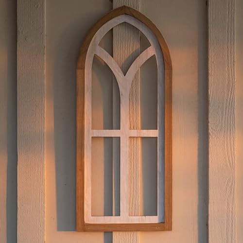Farm and Posh Rustic Arched window frame, 28x12, hanging distressed faux window pane wall décor, farmhouse window frame décor, vintage wooden cathedral window frames