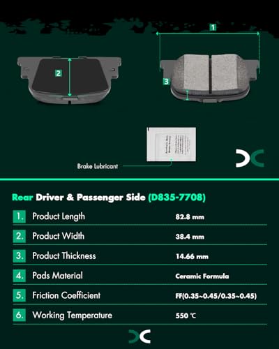 Image of SCITOO D835-7708 Disc Brake Pads Sets Rear Ceramic Brake Pads w /Hardware | 2000-2001 For Lexus For ES300 3.0L,2005-2010 For Scion For tC 2.4L,2000-2001 For Toyota For Camry 3.0L