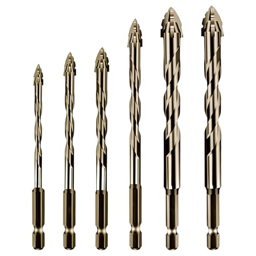 wilcractk 6 Piezas Juego de Brocas Metal de Tungsteno, Brocas Cruzadas Afiladas de 6-12mm, Alta Durabilidad para Taladrado en Seco y Húmedo en Construcción y Uso Profesional