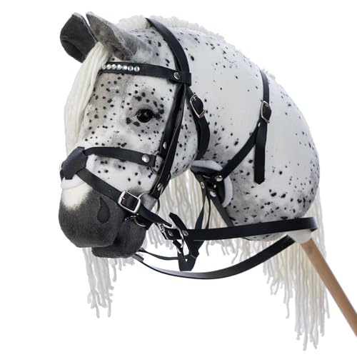 Hobbyhorse with Bridle | Realistic stickhorse | White fleabitten ACE (Stick Length - 13,5 in (35 cm))