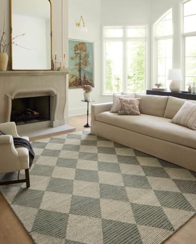 Image of Spectrum Pattern Wool Carpet with Loop Texture Yarn Anti Shedding Carpet Size 10x14 Feet A0 Green & Multi Color