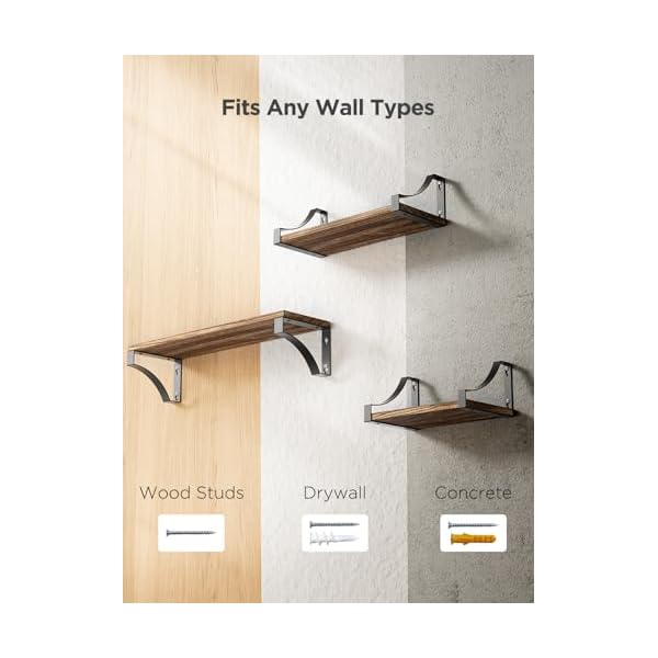 Amada homefurnishing floating shelves wall mounted set of 3 rustic wood wall shelves for bedroombathroomliving roomkitchenlaundry room storage decoration rustic brown  urban country home decor