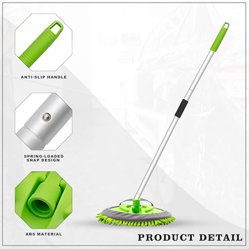 Image of GLUN Plastic Microfiber Car Mop with Extendable Handle 360 Rotating Brush for Wet & Dry Cleaning, Car Wash Duster Lightweight Microfiber Brush for Versatile Cleaning