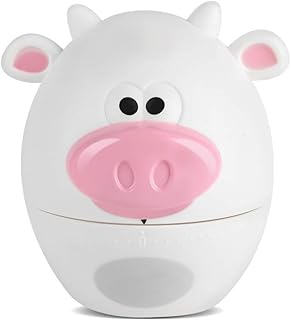 Mechanical Kitchen Timer 55 Minute | Cartoon Bear & Cow Design for Cooking/Baking/Exercise | No Battery Required, Easy Time Management for Youngsters Homework & Games (Cow)