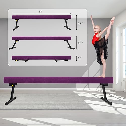 Wesky Adjustable Balance Beam,High and Low Floor Beam Gymnastics Equipment,Gymnastics Beam for Kids Home Training with Foldable Legs (Purple, 8FT)