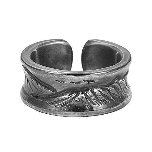 PBTMCD 999 Sterling Silver Adjustable Opening Ring for Men, Nordic Vintage Punk Biker Bands Rings, Original Handmade Antique Rings Ethnicity Charm Jewelry,Mountain 12g