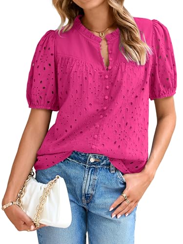 Glamaker Womens Summer Tops Blouse 2026 Eyelet Loose Cotton Trendy