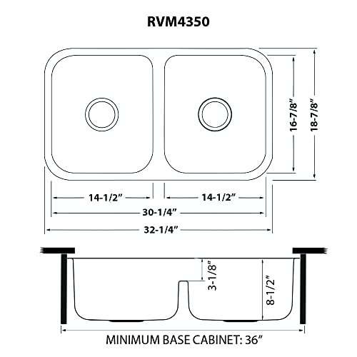 Ruvati 32-Inch Low-Divide 50/50 Double Bowl Undermount 16 Gauge Stainless Steel Kitchen Sink – Rvm4350 #TOP4