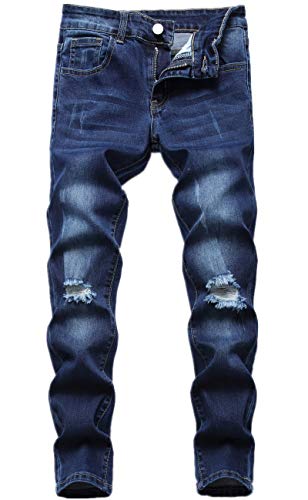 FREDD MARSHALL Boy's Slim Fit Skinny Ripped Distressed Zipper Jeans Pants with Holes
