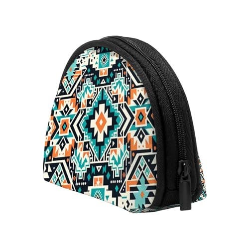 Portable Coin Purse Colorful-Navajo-Aztec Mini Zippered Money Pouch Card Holder4