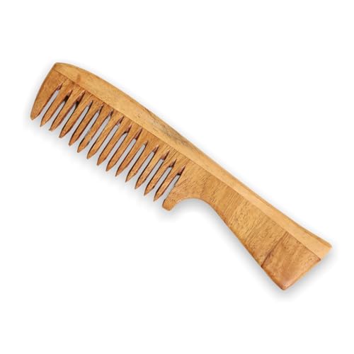 hand made 100% pure & natural neem wood vedic hair comb 7.5 inch long| hair detangler wooden comb (wide tooth),1 count (pack of 1) comb7.5inch made100% of1) tooth),1count