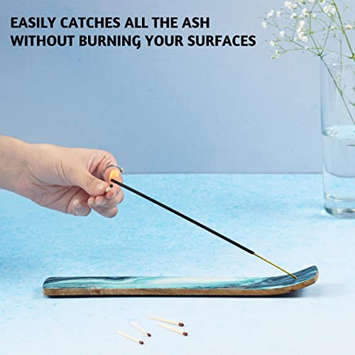 Folkulture Set Of 2 Incense Holder Or Incense Burner For Insence Sticks, Insence Burner Holder For Home Decor Or Ash Catcher, Inscent Tray Or Insense Stick Holders, Mango Wood, Blue And Green Agate #TOP1
