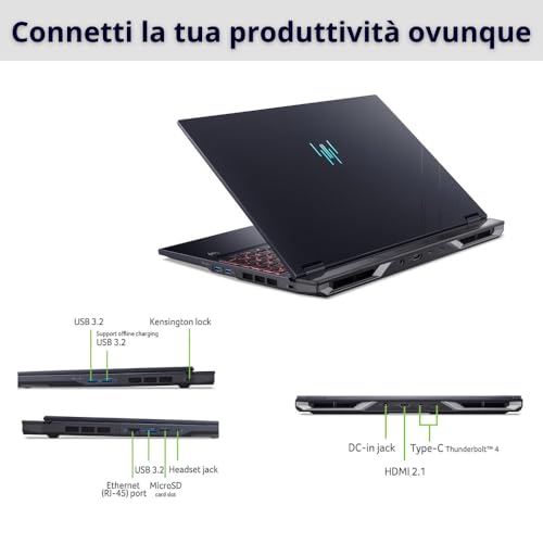 Predator Helios Neo 16 AI Pc Gaming, Notebook Gaming Ultra 9 275HX, 32GB RAM DDR5, SSD 1TB PCIe, Display 16" WQXGA 240Hz, nVIDIA GeForce RTX 5070 Ti 12GB GDDR7, Laptop Gaming Tastiera RGB - Notebook - Immagine 6