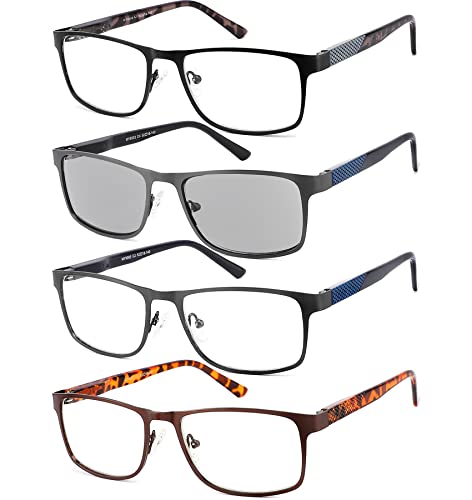 Jjwell 4 Pack Reading Glasses For Men Blue Light Blocking, Metal Full Frame Readers For Men, Anti Eyestrain/Computer Glare/Uv, Spring Hinge Blue Light Readers (150 Strength) #TOP15
