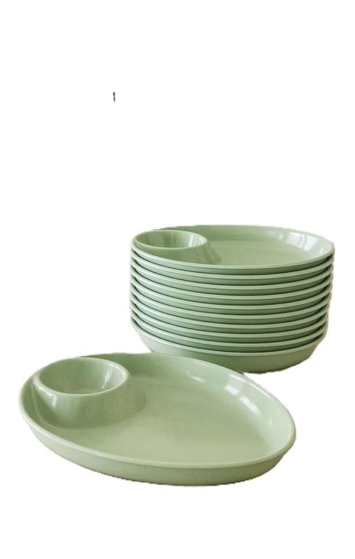 GOOFFI Green Stone Pakoda Chip & Dip Tray – Pack of 6 | Durable Melamine, Dishwasher Safe Green|SL_50-image-9