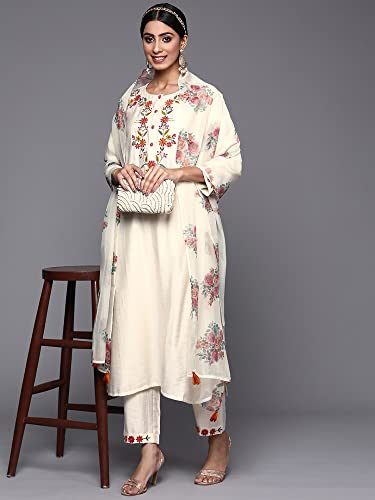 Image of INDO ERA Viscose Rayon Embroidered Kurta Pant With Dupatta Set For Women