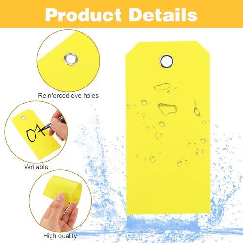 500 Pieces Plastic Shipping Tags with Wire Waterproof Hang Tags with Reinforcement Hole Heavy Duty Labeling Tag with String Wires Tag Labels for Equipment Car Parts Storage(Yellow, 4 3/4 x 2 3/8)